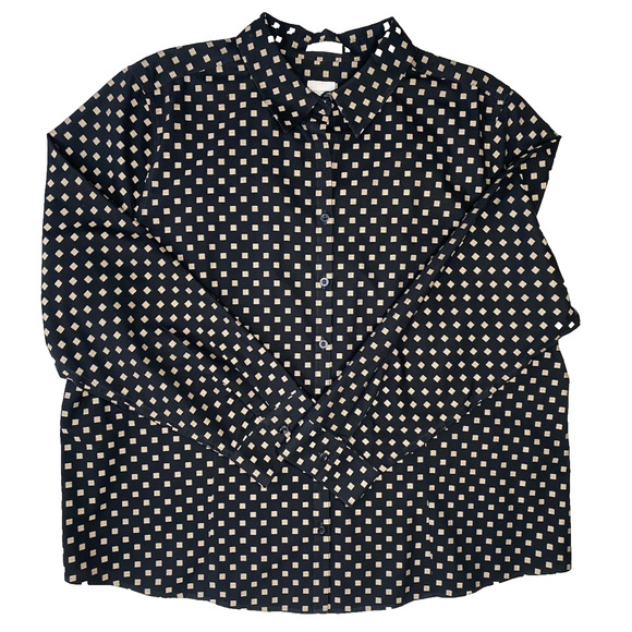 Chicos Shirt Womens XXL Black Brown Long Sleeve Non Iron Career Cotton Blouse - Picture 10 of 10